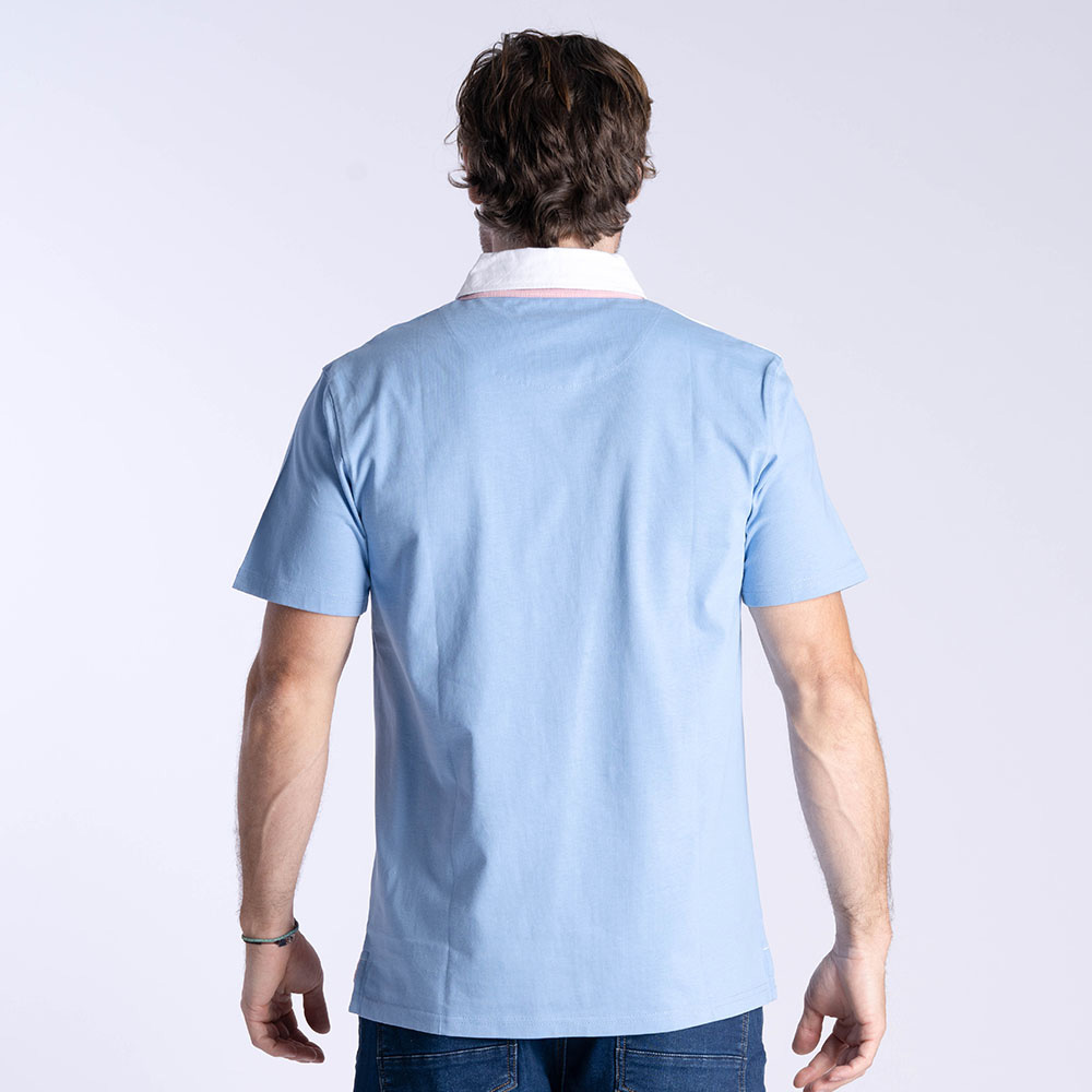 Polo Webb Ellis 2X bleu ciel, blanc et rose