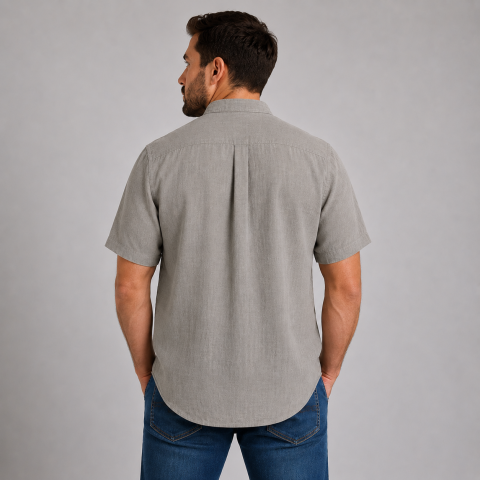 Ruckfield khaki linen shirt with mao collar 