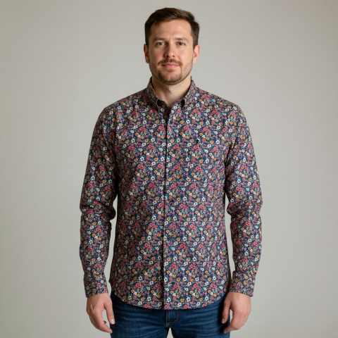 Chemise Ruckfield en voile de coton à manches longues bleu marine