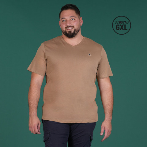 T-shirt supima col V beige foncé à manches courtes Ruckfield