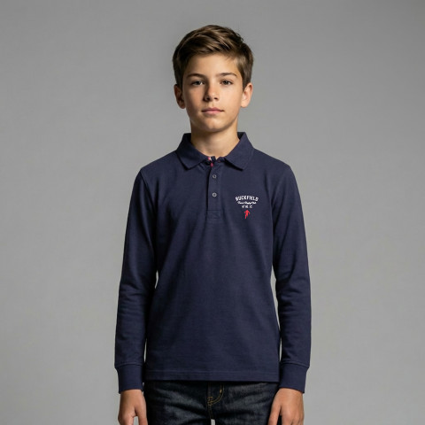 Polo bleu marine à manches longues Ruckfield enfant - GOTS