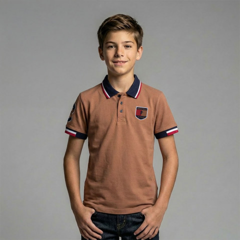 Polo à manches courtes beige foncé FRC Ruckfield enfant - GOTS