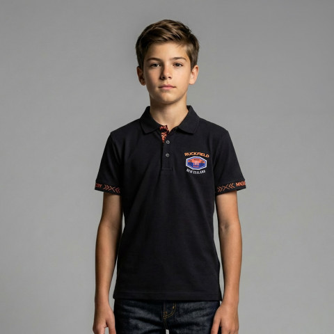 Polo noir Ruckfield enfant Maori Rugby - GOTS