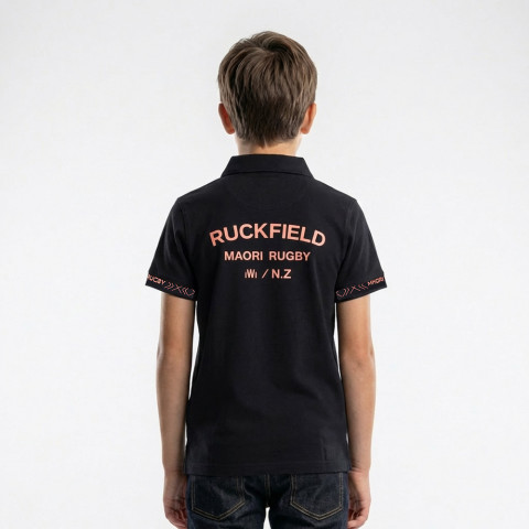 Polo noir Ruckfield enfant Maori Rugby - GOTS
