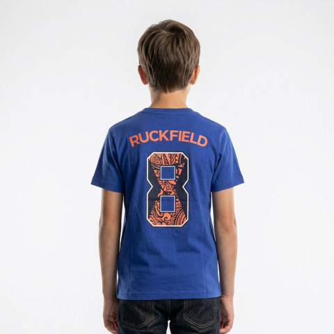 T-shirt bleu Rugby Maori Ruckfield enfant - GOTS