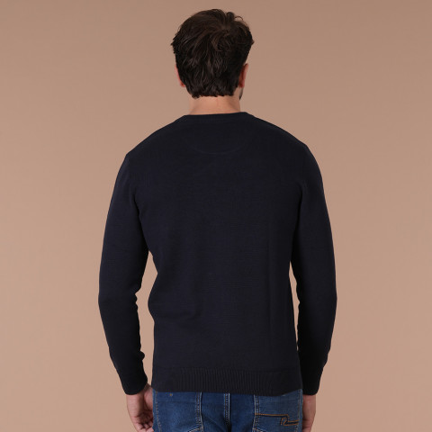 Pull bleu marine col V Ruckfield Essentiel - GOTS