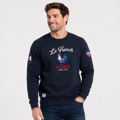 Sweat bleu marine col rond Ruckfield "Le French" -GOTS-