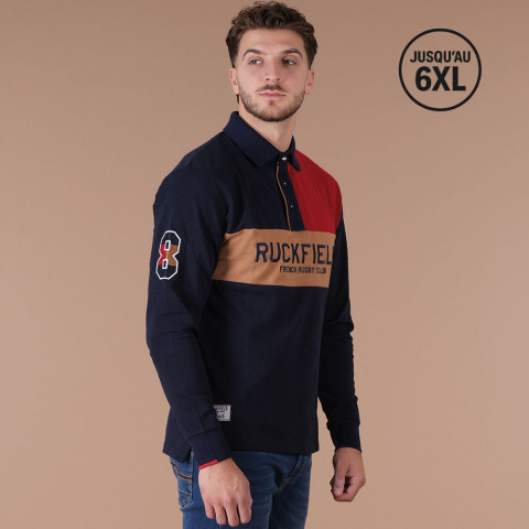 Polo tricolore à manches longues Ruckfield "Le French" -GOTS-