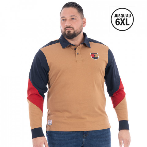 Polo beige foncé à manches longues Ruckfield "Le French" -GOTS-