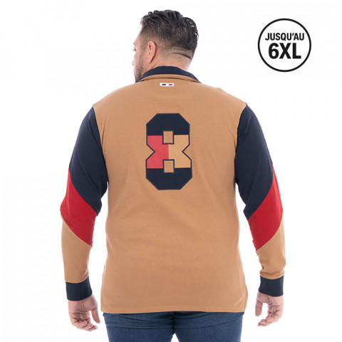 Polo beige foncé à manches longues Ruckfield "Le French" -GOTS-