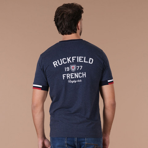 T-shirt à manches courtes Ruckfield French Rugby Club bleu chiné - GOTS