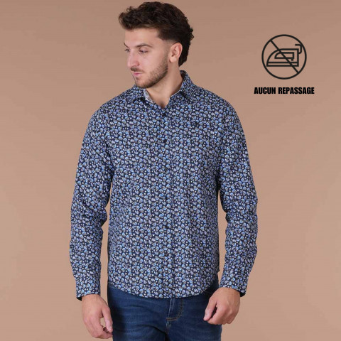 Chemise bleu marine à manches longues no-iron Ruckfield Ligne City