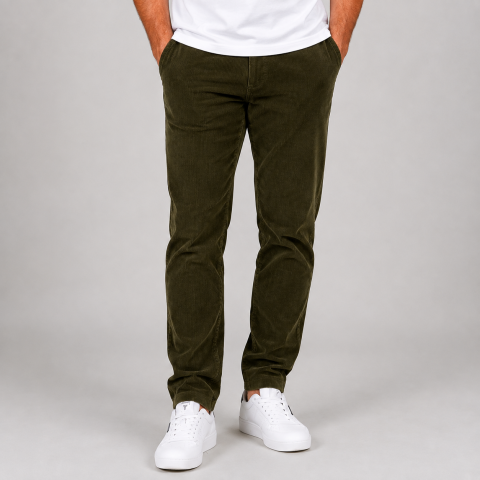 Pantalon vert forêt en velours côtelé Ruckfield - GOTS