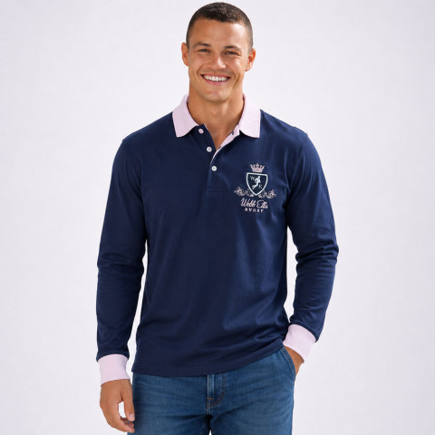 Polo marine WEBB ELLIS  Rugby Legend à manches longues