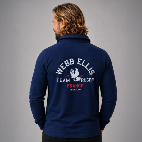 Polo France WEBB ELLIS à manches longues Rugby Nations bleu marine