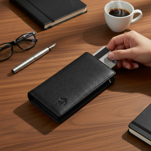 Long leather card case