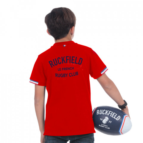 Children's red short-sleeved polo shirt French Rugby Club
