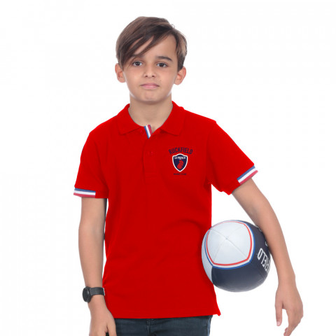 Children's red short-sleeved polo shirt French Rugby Club