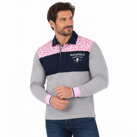 Rugby club long-sleeved polo shirt