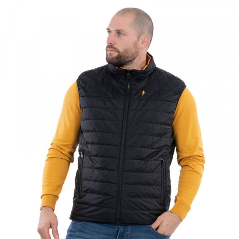 Sleeveless mustard/black reversible down jacket