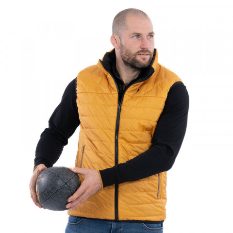 Sleeveless mustard/black reversible down jacket