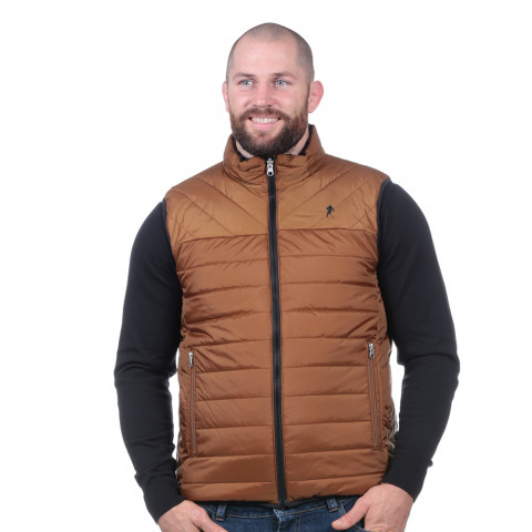Reversible bronze/black sleeveless down jacket