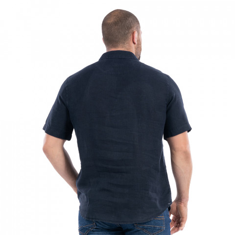 Linen short-sleeved shirt navy