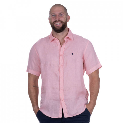 Linen shirt, short sleeves, light pink