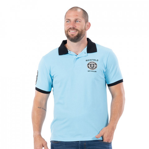 Turquoise blue Ruckfield short-sleeved Maori rugby polo shirt