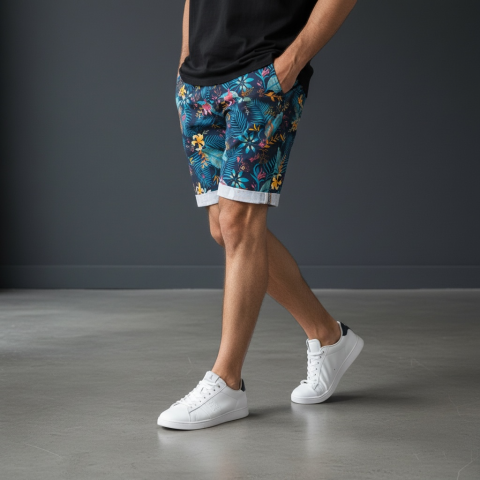 Ruckfield Tropical patterned shorts navy blue