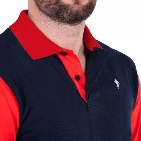 N°8 Ruckfield two-tone navy and red short-sleeved polo shirt