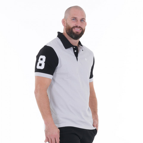 N°8 Ruckfield two-tone grey and black short-sleeved polo shirt