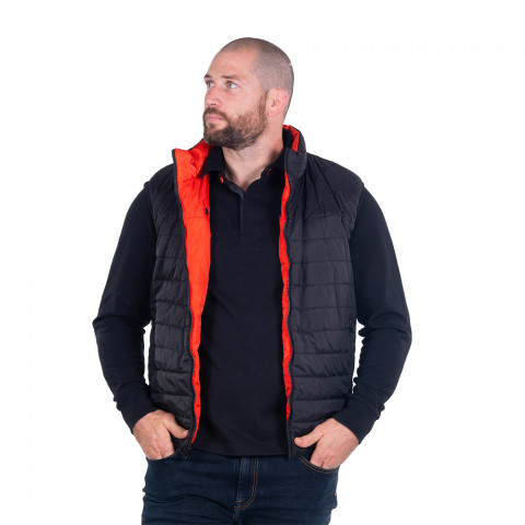 Reversible sleeveless down jacket orange/black
