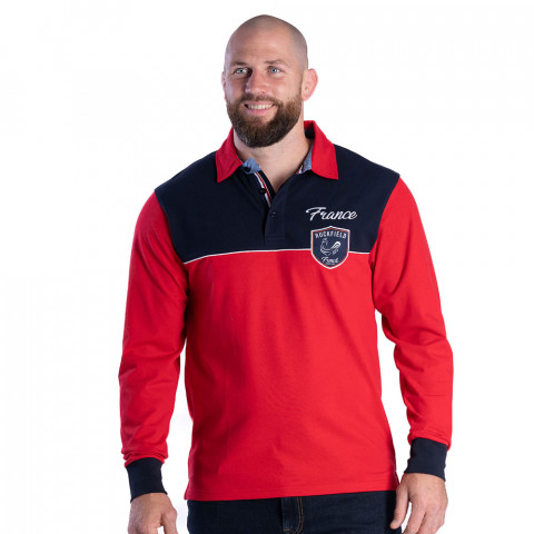 French Rugby Club Ruckfield long-sleeved red polo shirt 