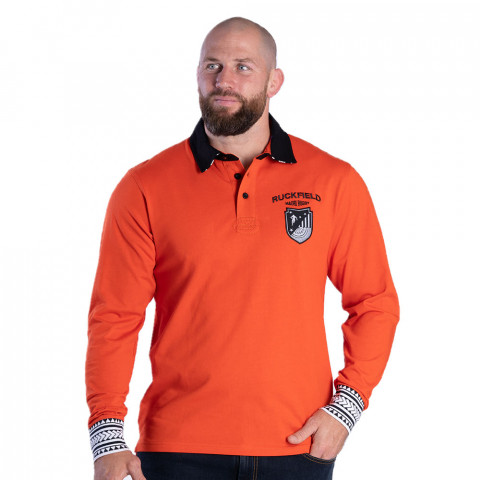 IWI New Zealand Ruckfield long-sleeve polo shirt orange 