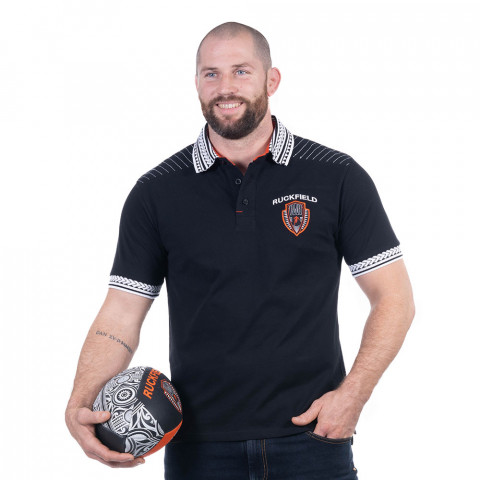 Black short-sleeved polo shirt Ruckfield IWI New Zealand