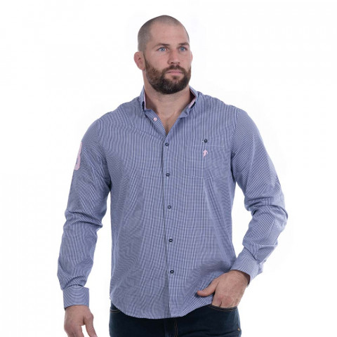 Ruckfield navy blue gingham long-sleeve shirt 