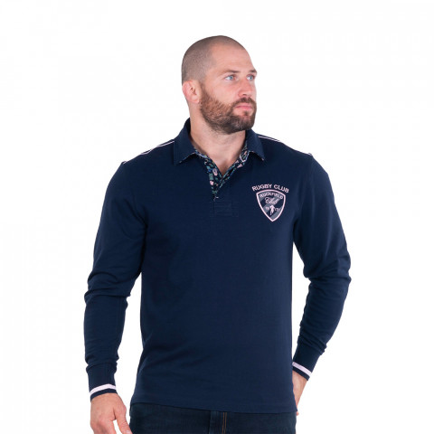 Ruckfield Rugby Club navy long-sleeved floral polo shirt