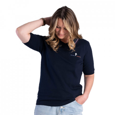 Navy blue short-sleeve pique polo shirt