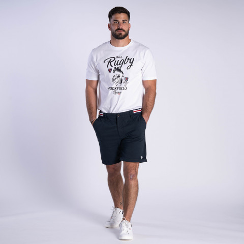 Navy blue French Rugby Club Ruckfield Bermuda shorts