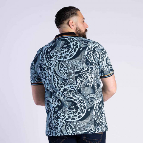 Ruckfield short-sleeved polo shirt, Maori print, light blue 