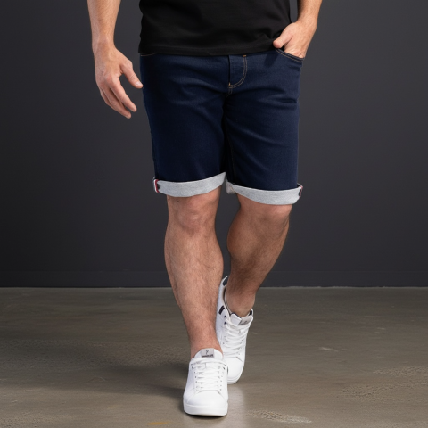 Navy blue denim Bermuda shorts
