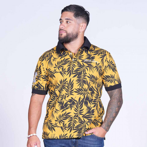 Jonah Lomu short-sleeved gold-black print polo shirt 