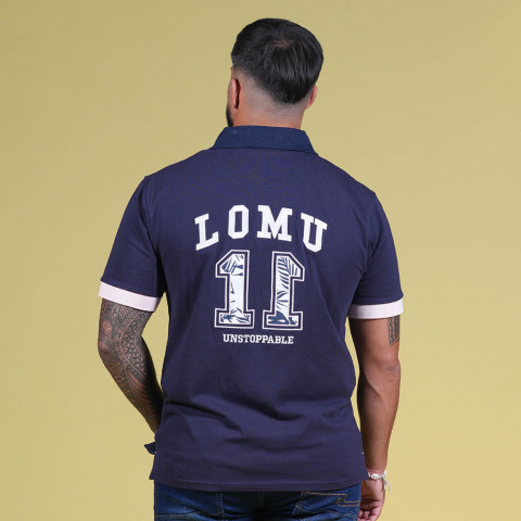 Jonah Lomu navy blue short-sleeved polo shirt