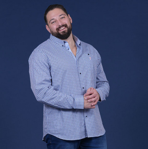 Members Club House Rugby blue gingham long-sleeved Ruckfield shirt