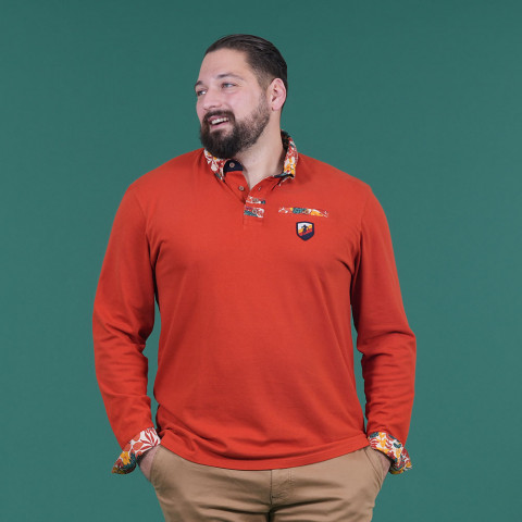Ruckfield Autumn Rugby Tour long-sleeve rust polo shirt