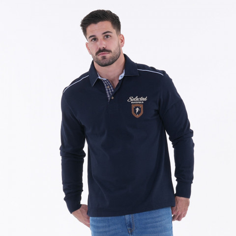 Long-sleeved polo shirt Ruckfield Selected Rugby navy blue