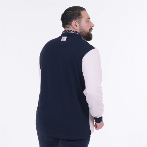 Club Ruckfield long-sleeved pink/navy blue contrast polo shirt