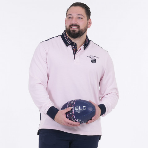 Club Ruckfield long-sleeved pink/navy blue contrast polo shirt