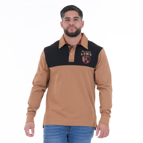 Long-sleeved polo JONAH LOMU by Ruckfield beige and black